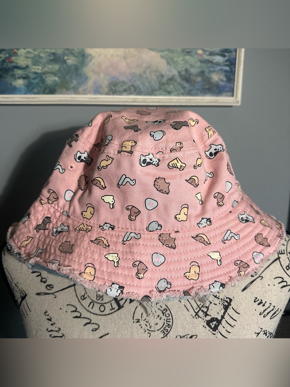 Pink Cute Animal-Print Bucket Hat for Women